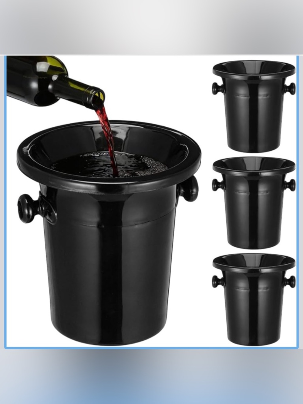 NIB Cabilock Set of 4 Ice Buckets/Wine Tasting Spit,Removable Funnels,Handles